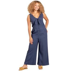 Toad & Co Taj Navy Sleeveless Tie Front Hemp Cropped Wide Leg Jumpsuit Size M